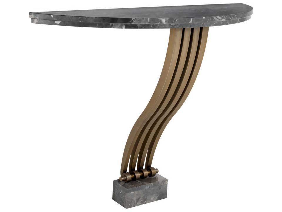 Renaissance Console Table Brushed Brass Grey Marble
