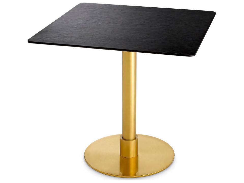 Terzo Square Dining Table in Brushed Brass with Ceramic Slate Top