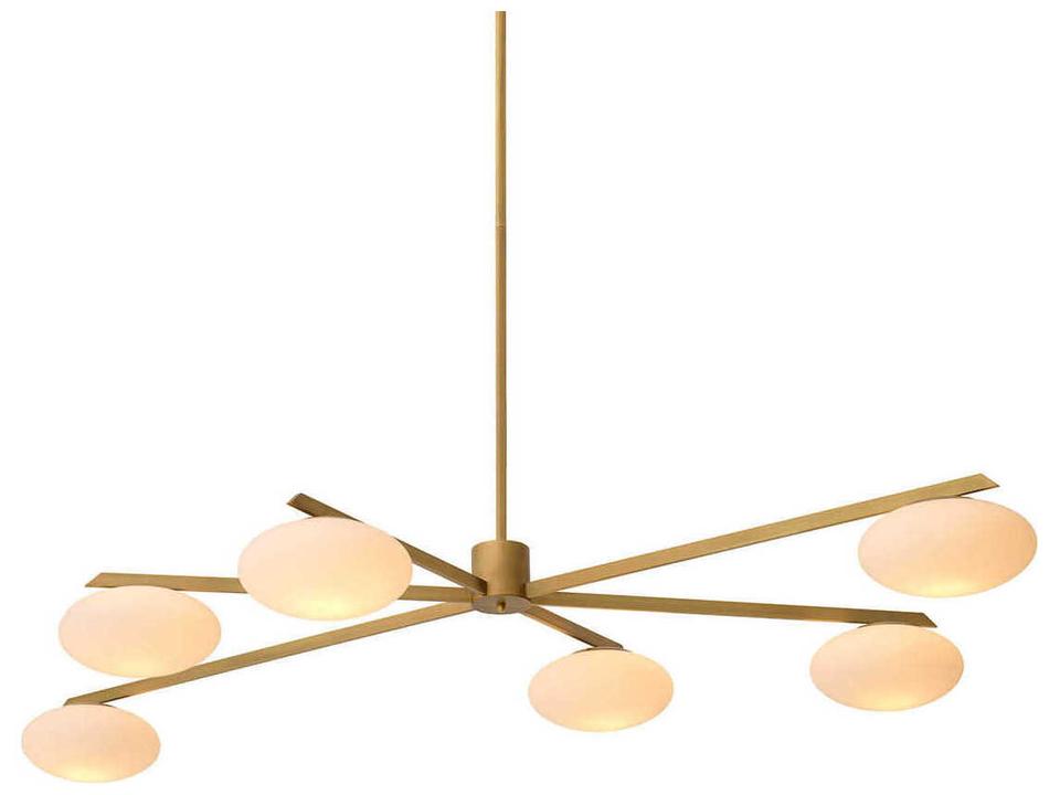 Evergreen Large 6-Light Chandelier in Antique Brass with White Glass