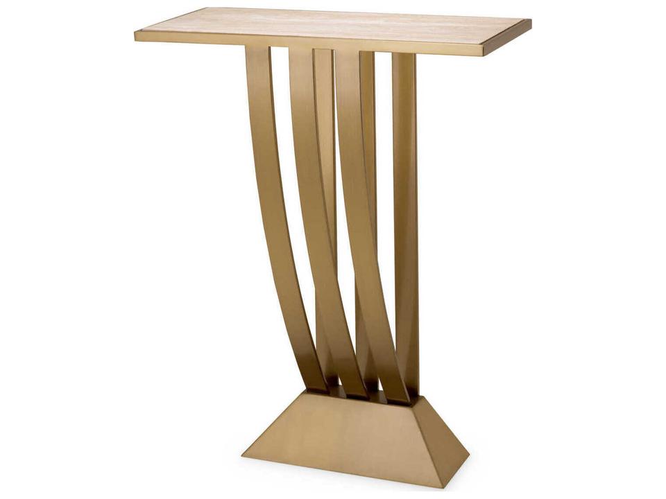 Beau Deco Console Table Brushed Brass and Travertine