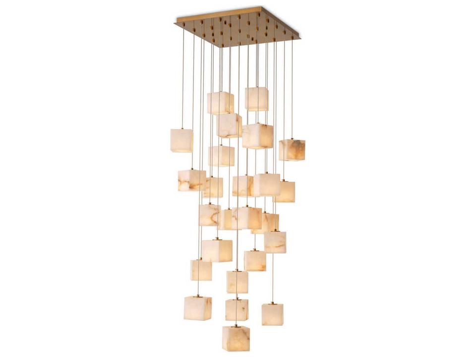 Duboce 25-Light Chandelier with Alabaster Blocks in Antique Brass