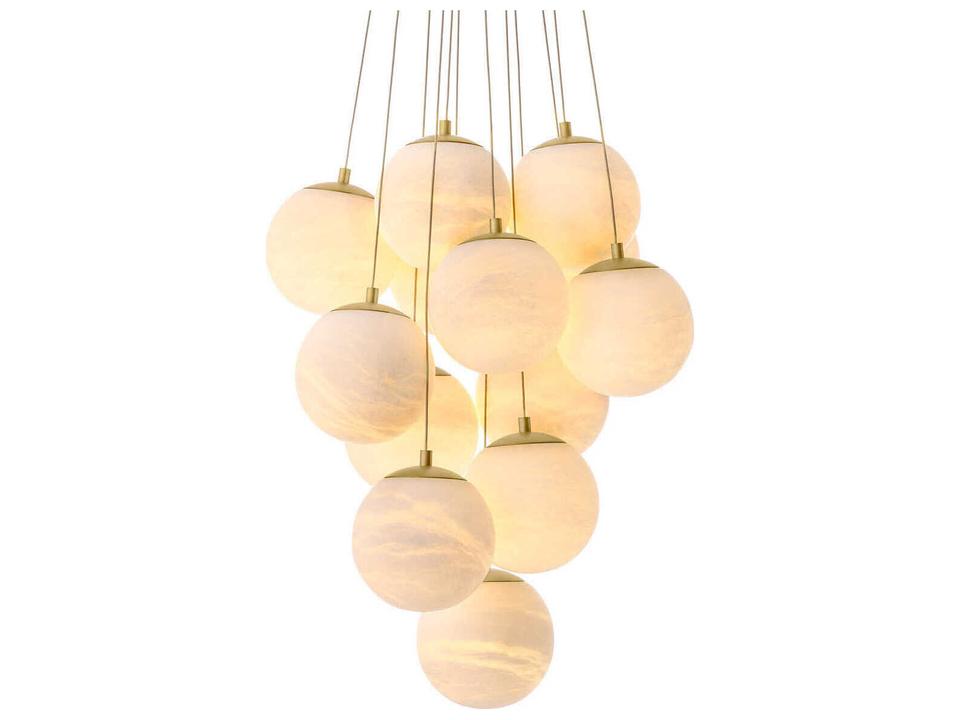 Sphinx 13-Light Alabaster Chandelier in Antique Brass