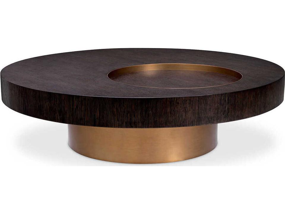 Otus Square Coffee Table in Mocha Oak Veneer and Brushed Brass