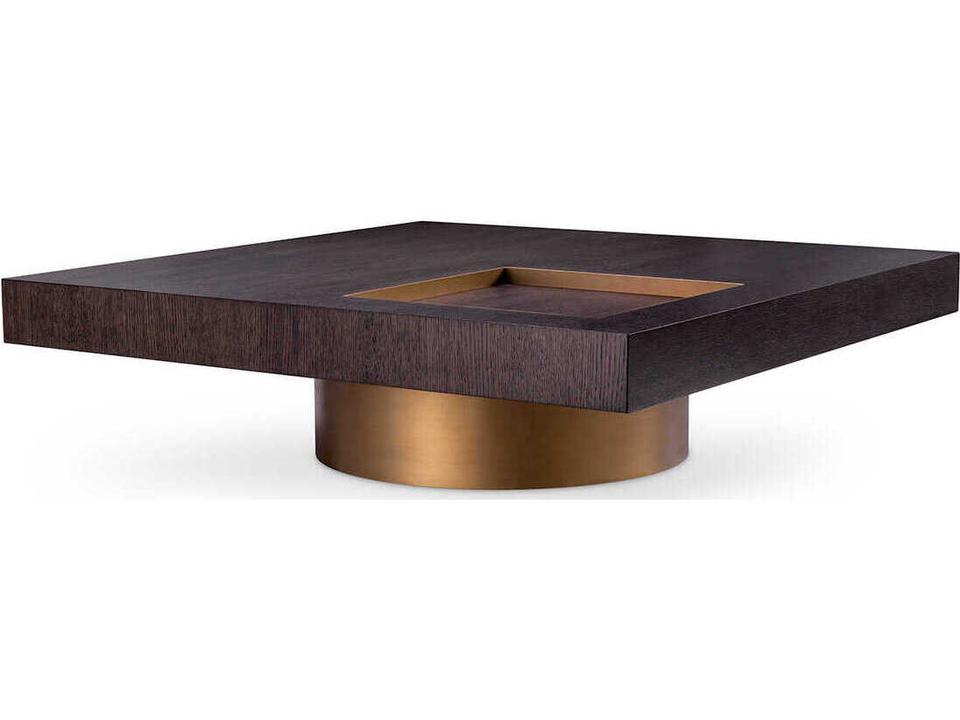 Otus Square Mocha Oak Veneer Brushed Brass Coffee Table