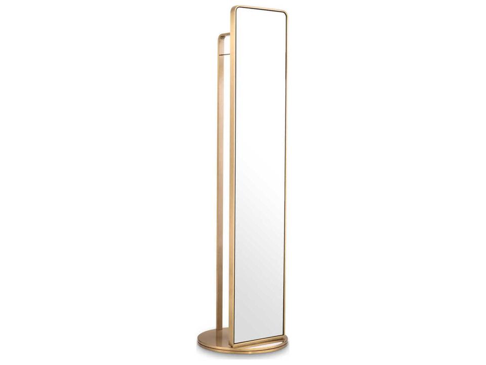 Novo Floor Mirror With Coatrack Brushed Brass