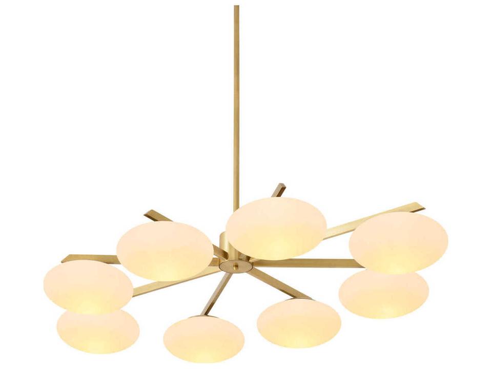 8-Light Evergreen Double Chandelier in Antique Brass and White Glass