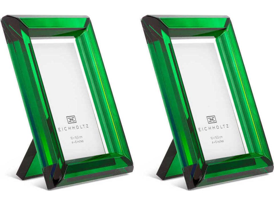 Theory S Green Crystal Glass Picture Frame Set of 2
