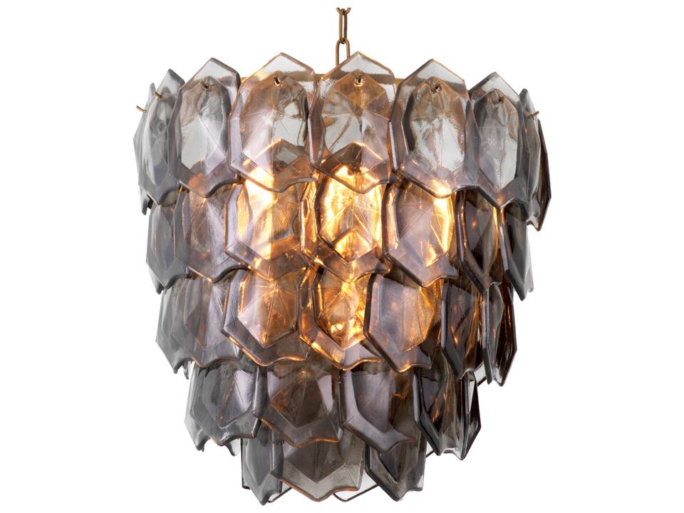 Vintage Brass X Handmade Smoke Glass Geometric Chandelier