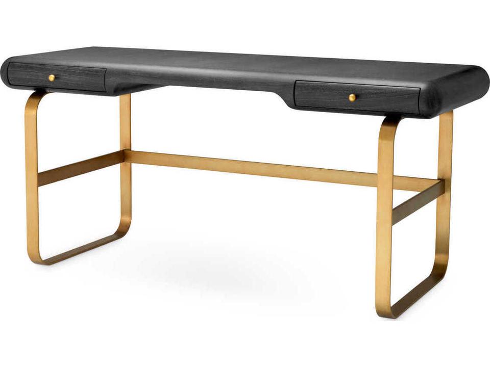 Nathaniel Charcoal Grey Oak Veneer Brushed Brass Desk