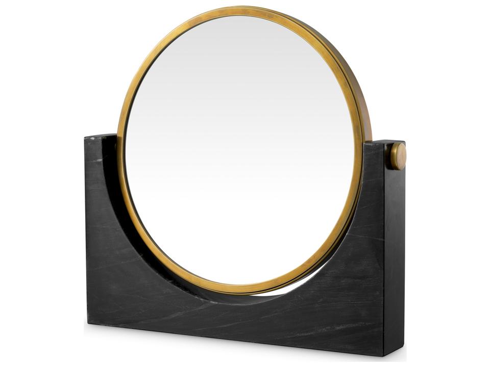 Vivaldi Black Marble Vintage Brass Round Dresser Mirror