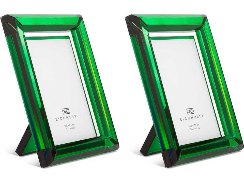 Theory L Green Crystal Glass Picture Frame Set of 2