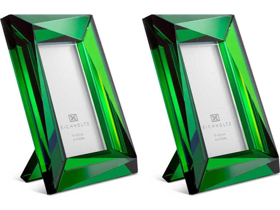 Obliquity S Green Crystal Glass Set of 2 Picture Frames