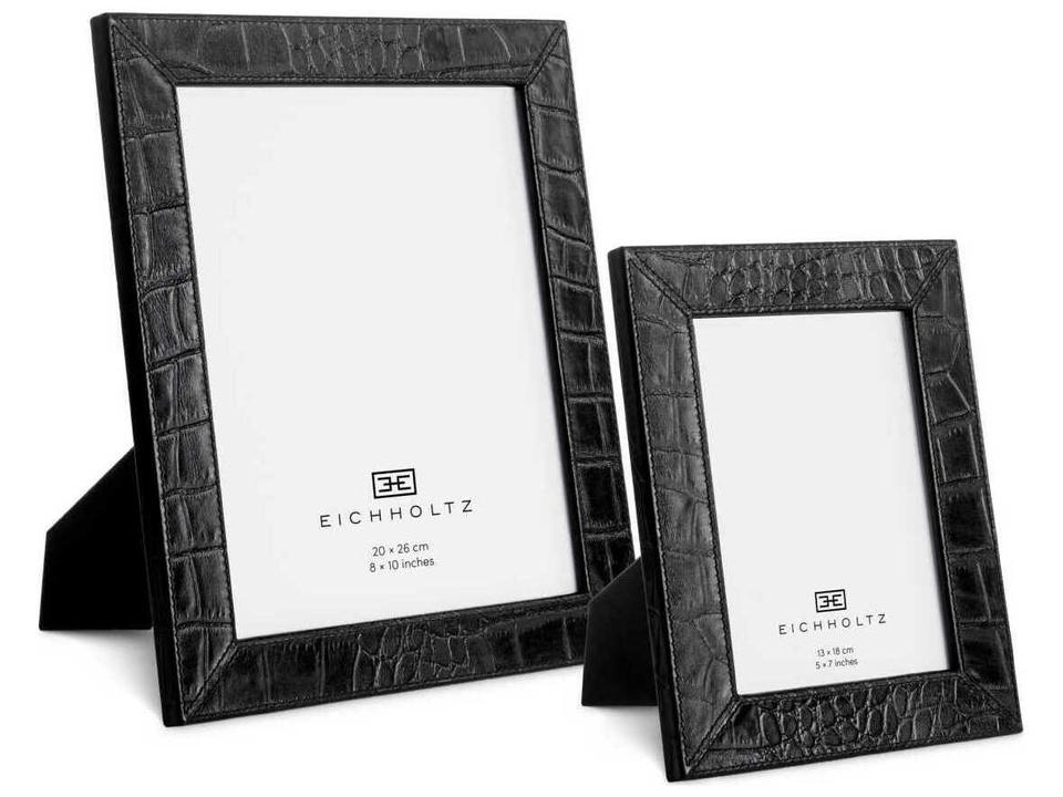 Scaleo Croco Embossed Black Leather Picture Frame Set of 2