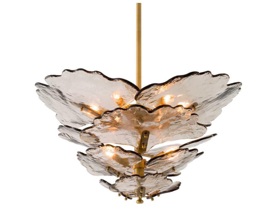 9-Light Florina Chandelier in Antique Brass and Smoke Glass