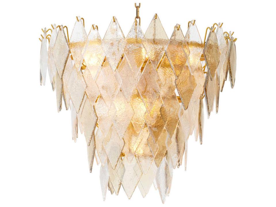 10-Light Rhombus S Chandelier with Handmade Sugared Glass Antique Brass