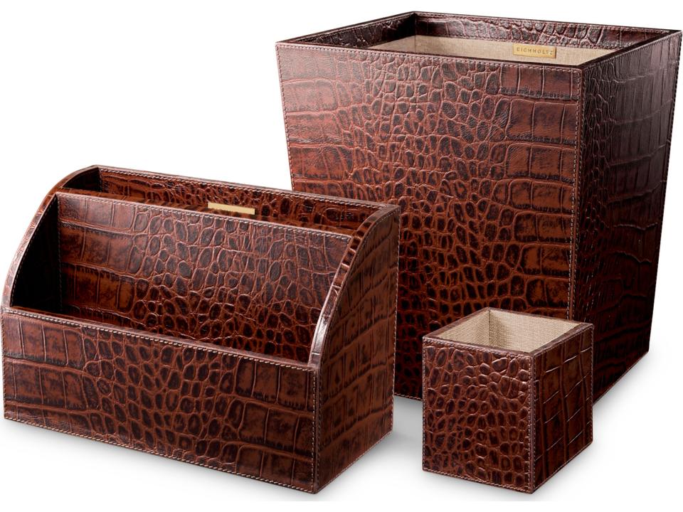 Scaleo 3-Piece Croco Embossed Leather Desk Accessory Set
