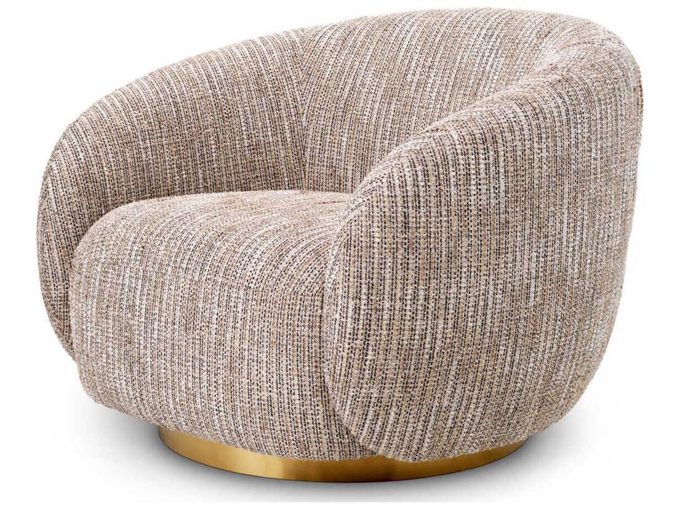 Brice Swivel Chair in Mademoiselle Beige with Brushed Brass Base