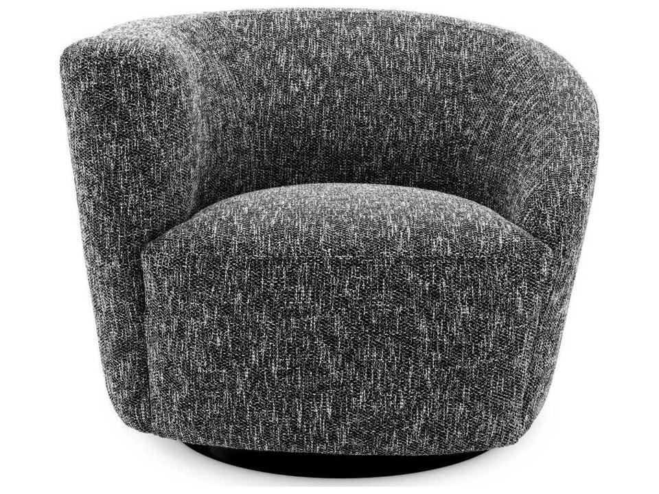 Colin Swivel Black Accent Chair in Cambon Black Fabric