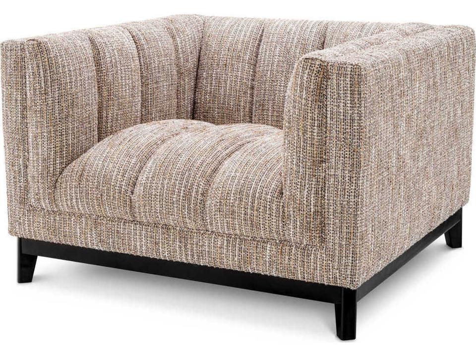 Ditmar Beige Club Chair with Channel Stitching and Black Base