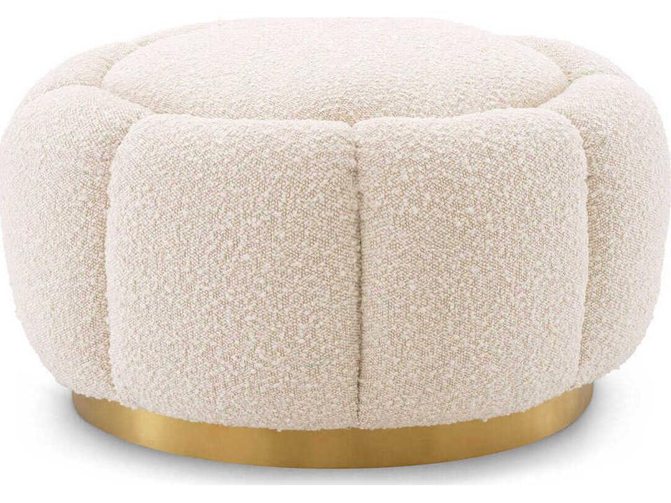 Inger Round Bouclé Ottoman Cream with Brushed Brass Swivel Base