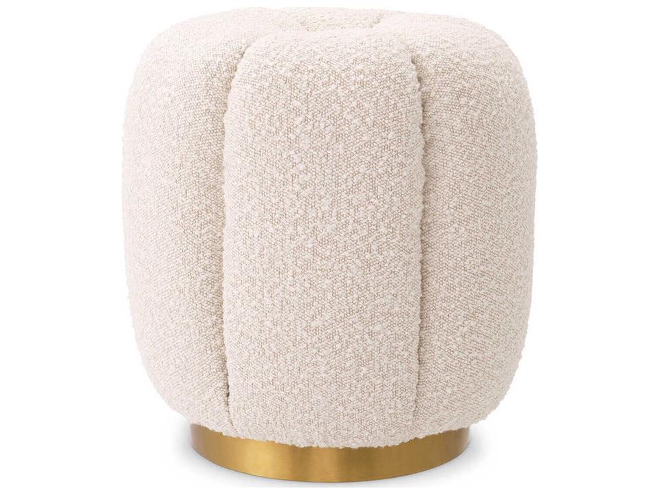 Orchanic Boucle Cream Accent Stool with Brushed Brass Base