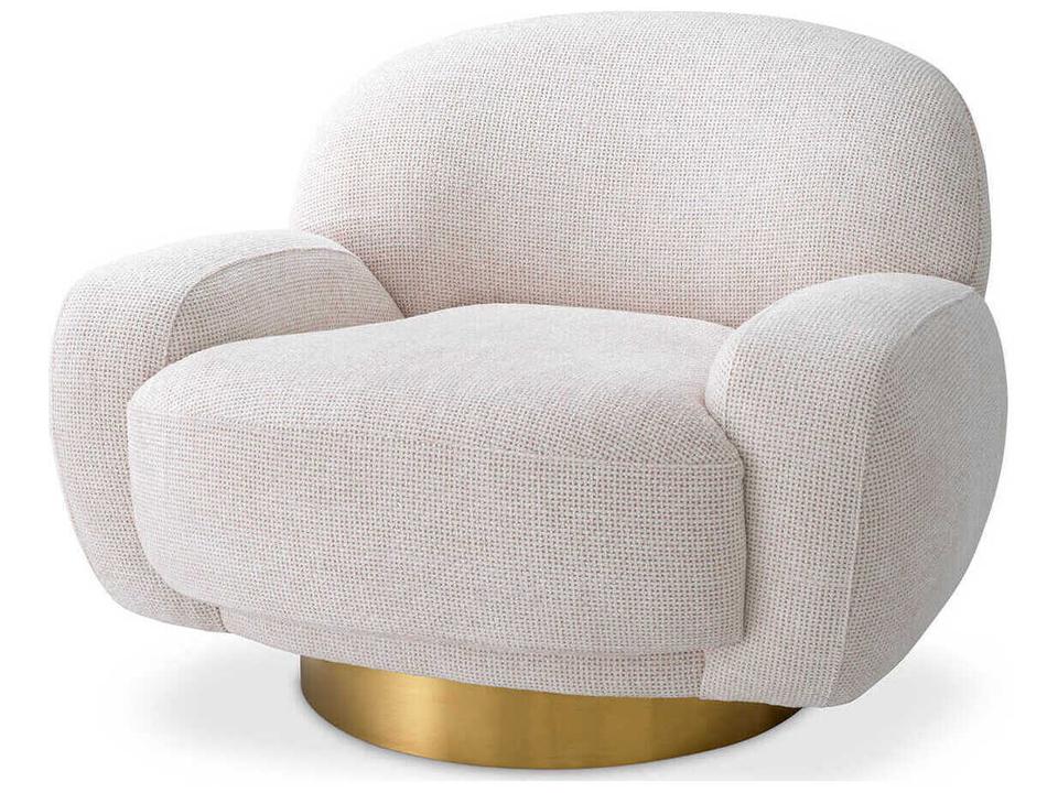 Udine Swivel Accent Chair in Lyssa Off-White with Brushed Brass Swivel Base