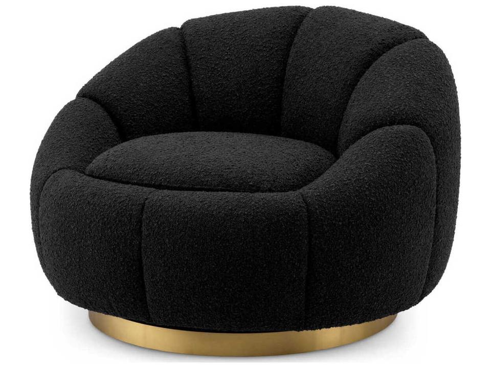 Inger Swivel Accent Chair Bouclé Black with Brushed Brass Base