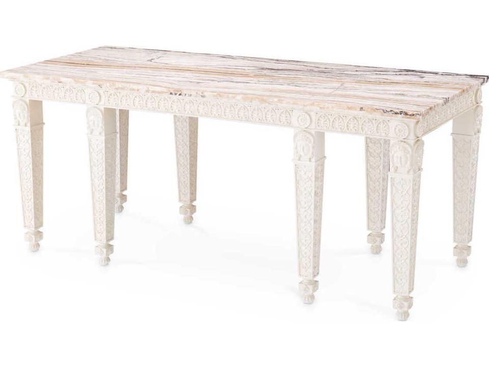 Croome Court Rectangle Console Table in Antique White Mahogany and Marble
