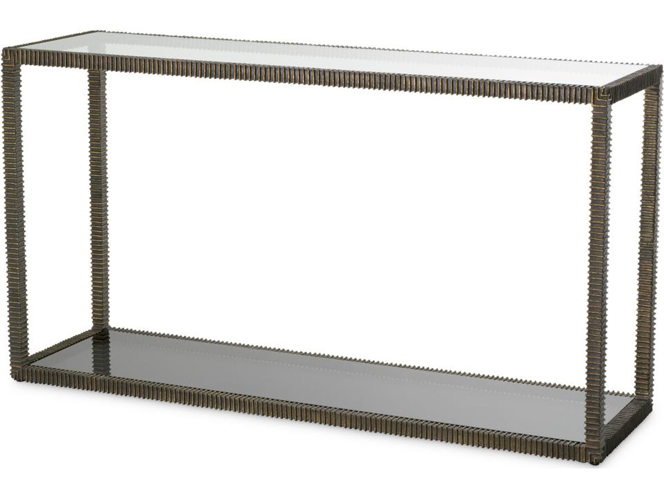 Bethesda Rectangular Glass Console Table in Bronze Highlight and Clear Smoked Glass