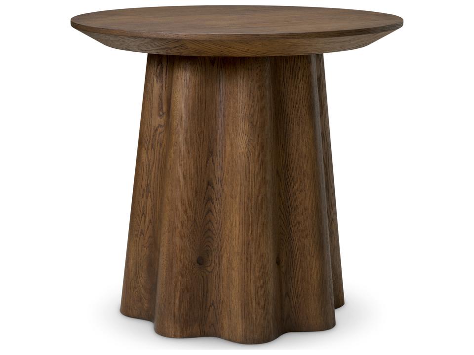 Round Wood Dark Brown Oak Veneer End Table