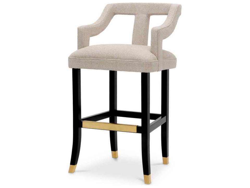 Roumier Upholstered Bar Stool in Palmer Beige with Black Legs