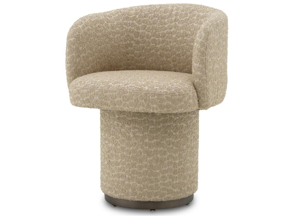Marly Arm Dining Chair with Jacquard Beige Upholstery and Bronze Swivel Base