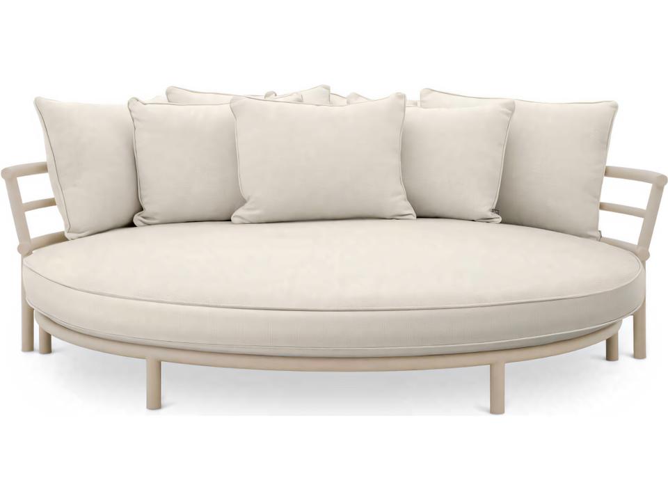 Laguno Round Outdoor Lounge Bed in Sand With Off-White Grey Upholstery