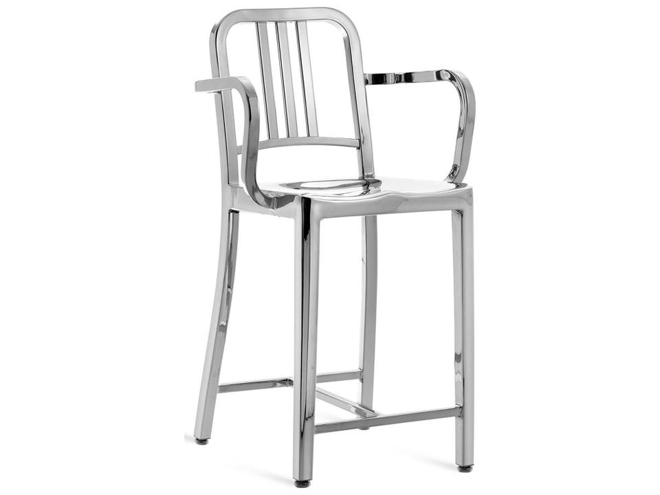 Navy Polished Aluminum Counter Stool with Arms