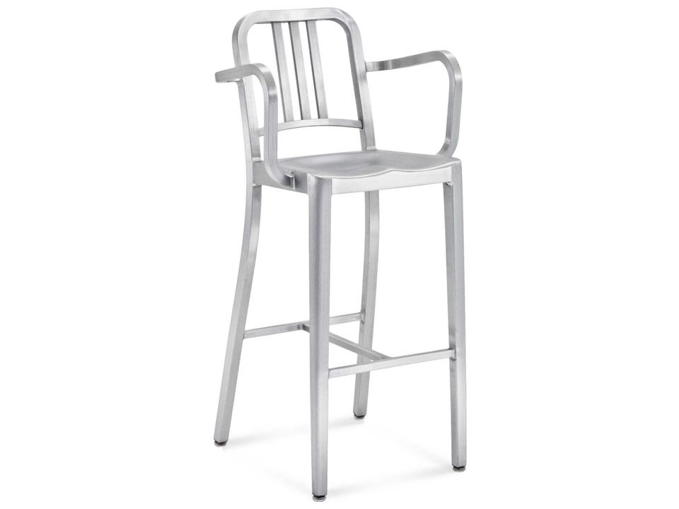 Navy Brushed Aluminum Bar Stool with Arms