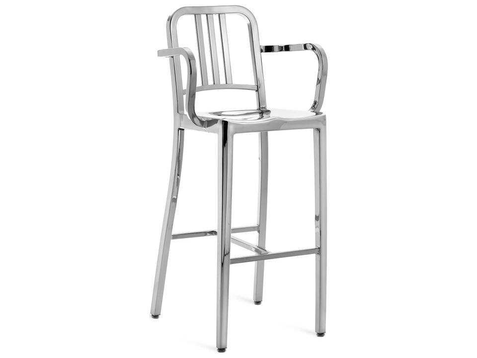 Navy Polished Aluminum Bar Stool with Arms