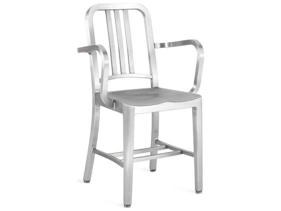 Navy Brushed Aluminum Dining Arm Chair