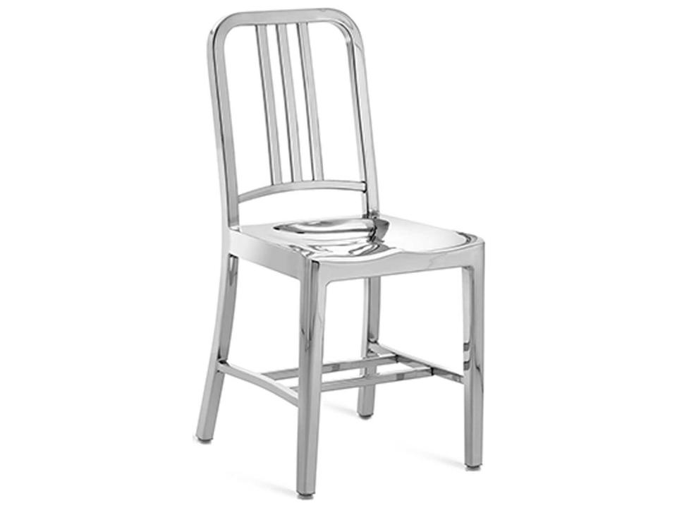 Navy Polished Aluminum Dining Side Chair
