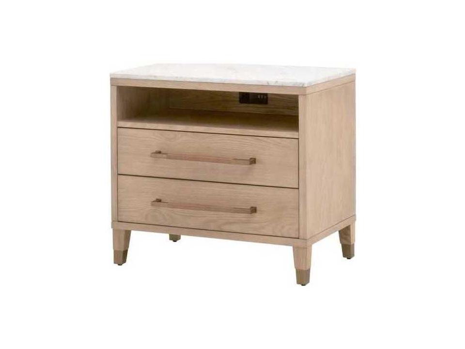 Bronze Bay 2-Drawers Oak Wood Nightstand
