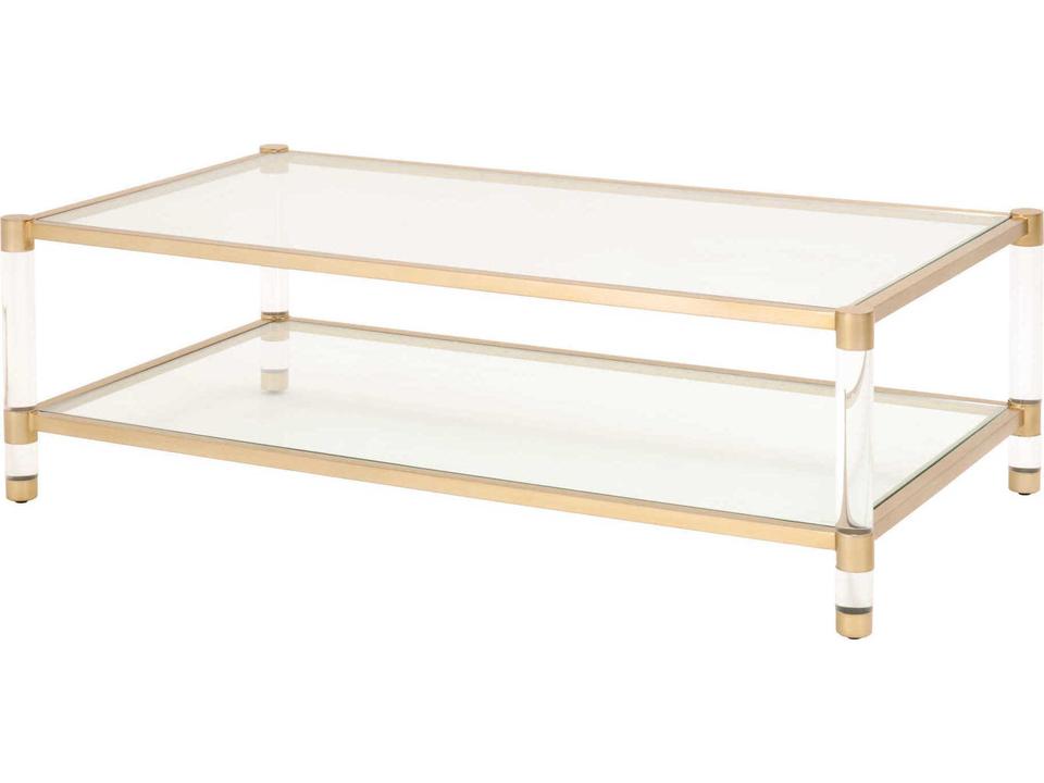 Nouveau Rectangle Coffee Table Metal Glass in Brushed Brass