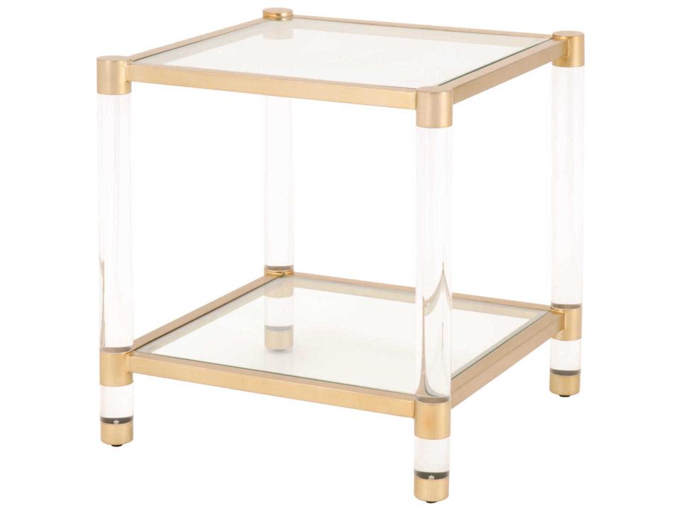 Nouveau Square End Table in Brushed Brass with Clear Glass
