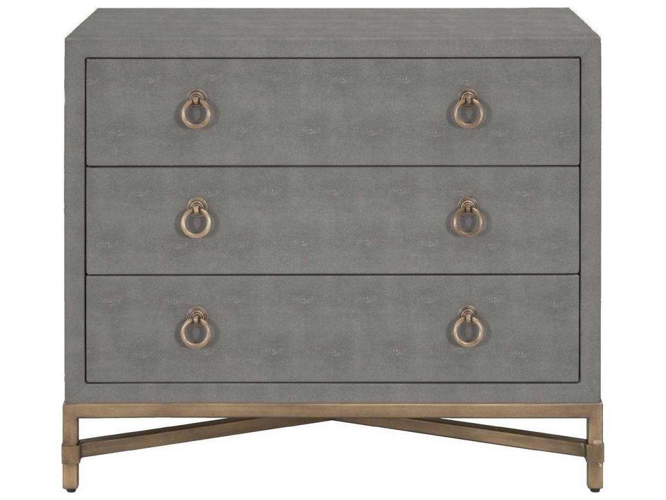 Strand Shagreen 3-Drawer Nightstand in Gray and Brushed Gold