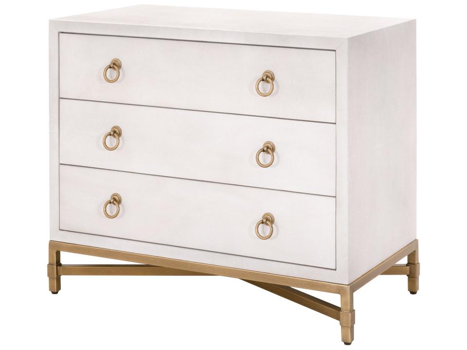 Strand Shagreen 3-Drawer Nightstand in Pearl Shagreen and Brushed Gold
