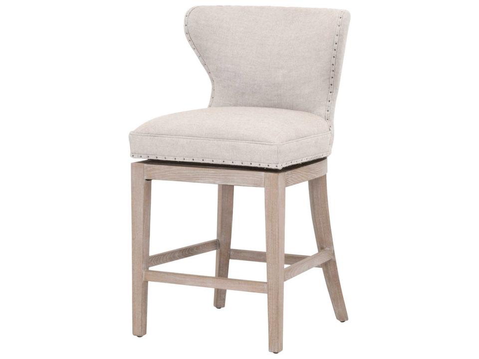 Milton Swivel Upholstered Counter Stool in Bisque French Linen and Natural Gray