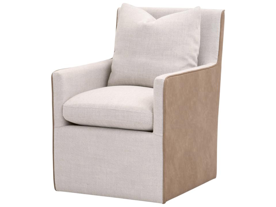 Harmony Performance Bisque Linen Arm Chair with Casters