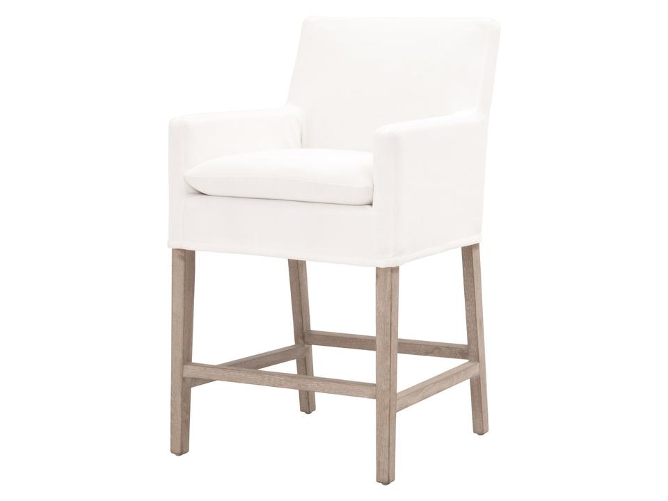 Stitch and Hand Drake Arm Dining Chair in Linen Pearl Fabric and Oak