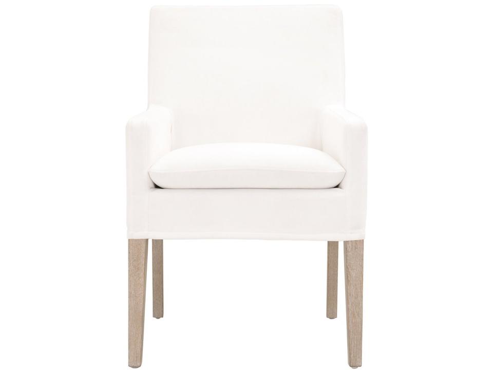 Drake Upholstered Arm Dining Chair in LiveSmart Peyton Pearl and Natural Gray Oak