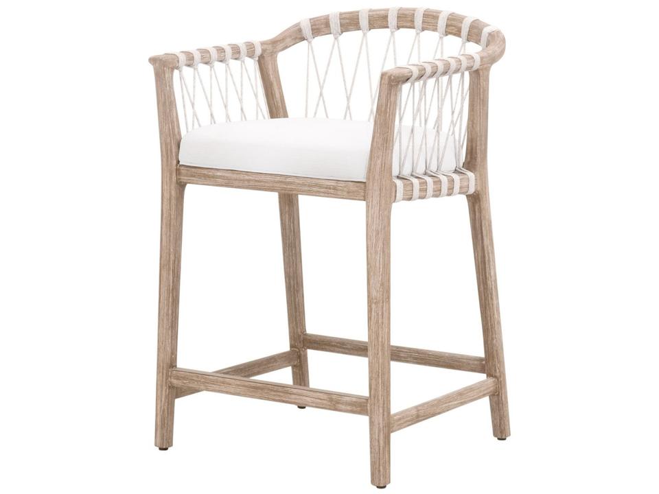 Pacific Counter Stool White Rope Back LiveSmart Fabric Seat Natural Gray