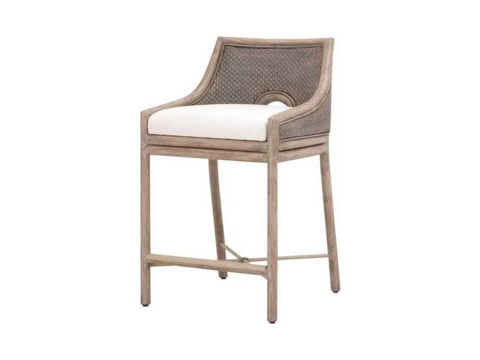 Woven Adamo Mahogany Wood Gray Upholstered Armless Counter Stool