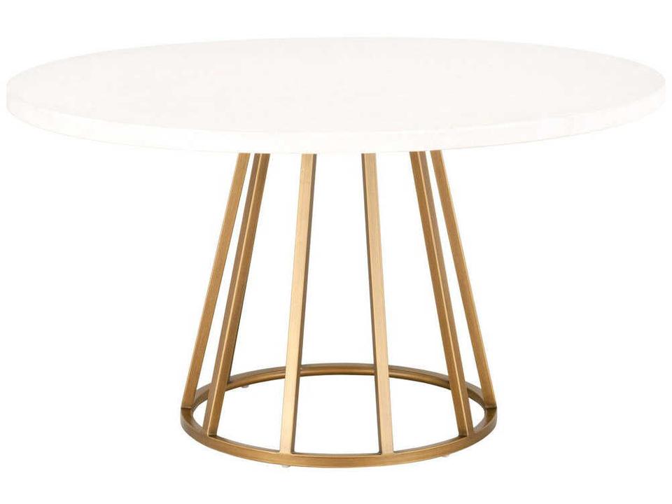 Turino 54 Inch Round Dining Table White Concrete Brushed Gold